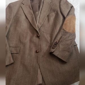 Austin &Reed Men Wool Blazer Suede Patches On Elbows Sporty Classic Houndstooth